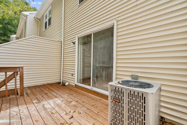 a porch with seating space