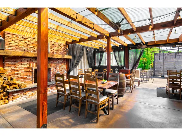 a view of an outdoor space with seating area