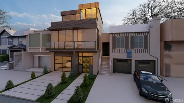 a front view of a house with a garden