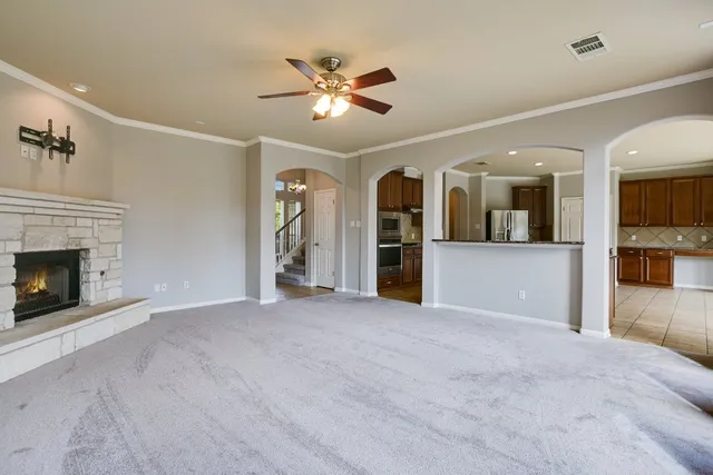 a view of a livingroom with a fireplace