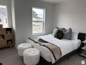 12 South Moonlit Road Mapleton, UT 84664 - Photo 11 of 14 Bedroom featuring wallpapered walls, an accent wall, and carpet