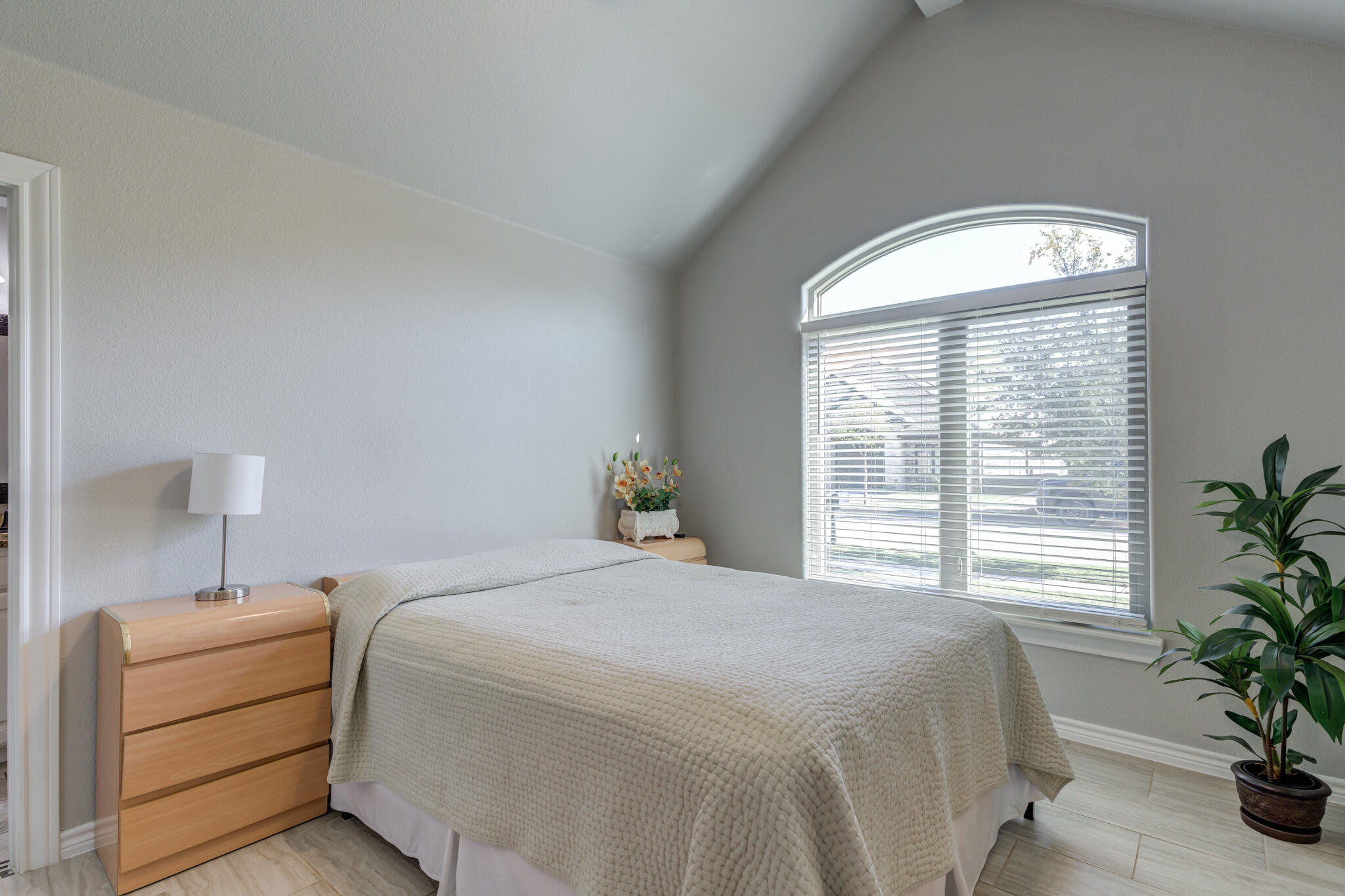 6306 87th Street Lubbock, TX 79424 - Photo 36 of 47 a bedroom with a large bed and a potted plant