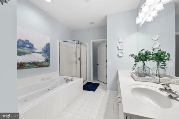 a bathroom with a bathtub sink and mirror