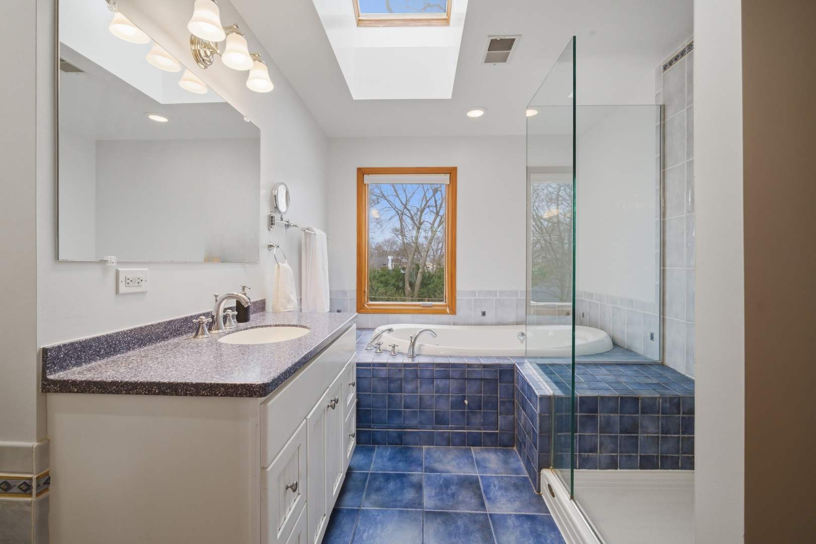 1917 Kiest Avenue Northbrook, IL 60062 - Photo 17 of 27 a bathroom with a granite countertop bathtub a sink and a window