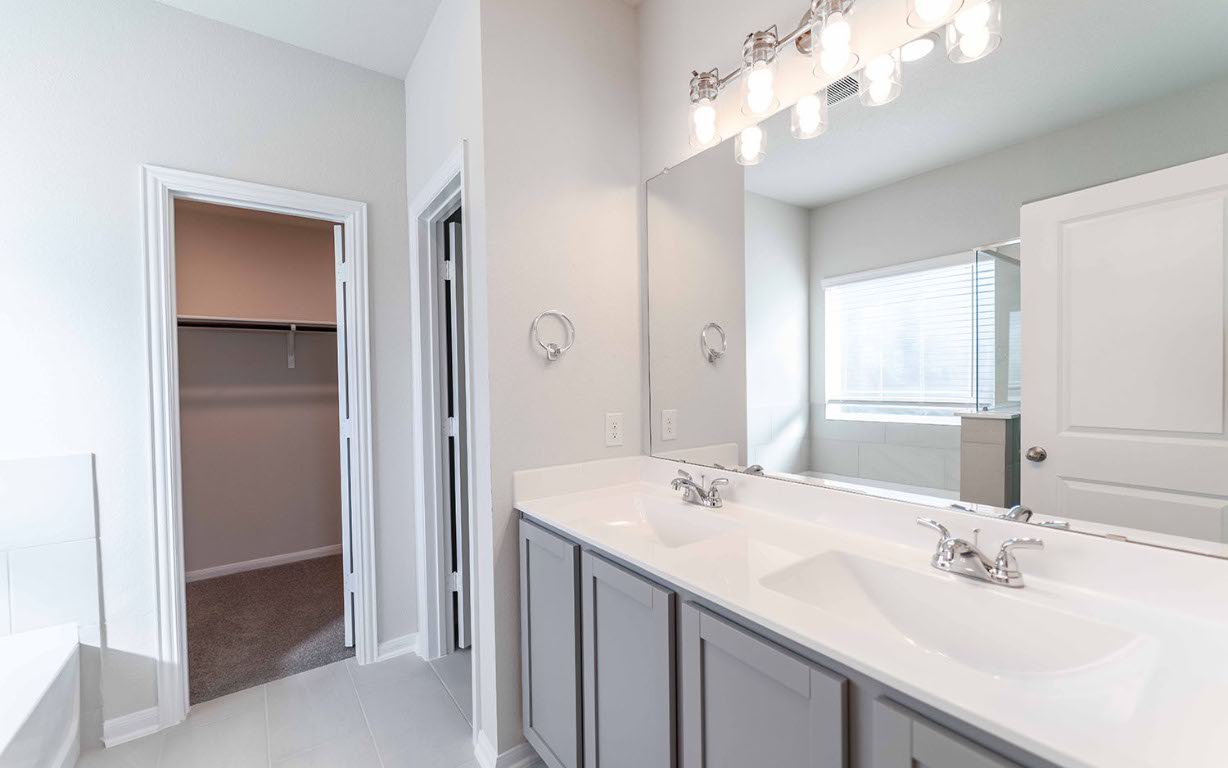 224 Denali Drive Kyle, TX 78640 - Photo 18 of 18 a bathroom with a sink vanity and a mirror