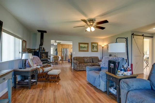 a view of a dry yard with trees