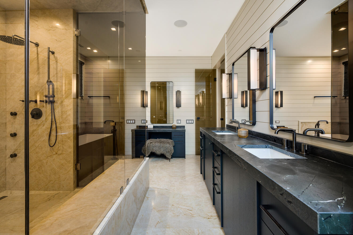 921 Sheridan Road Glencoe, IL 60022 - Photo 22 of 51 a bathroom with a granite countertop sink mirror and shower