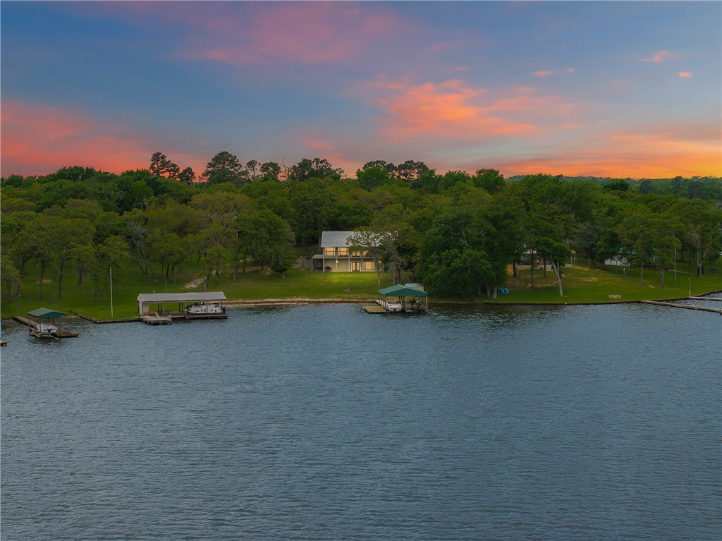 a view of a lake with houses