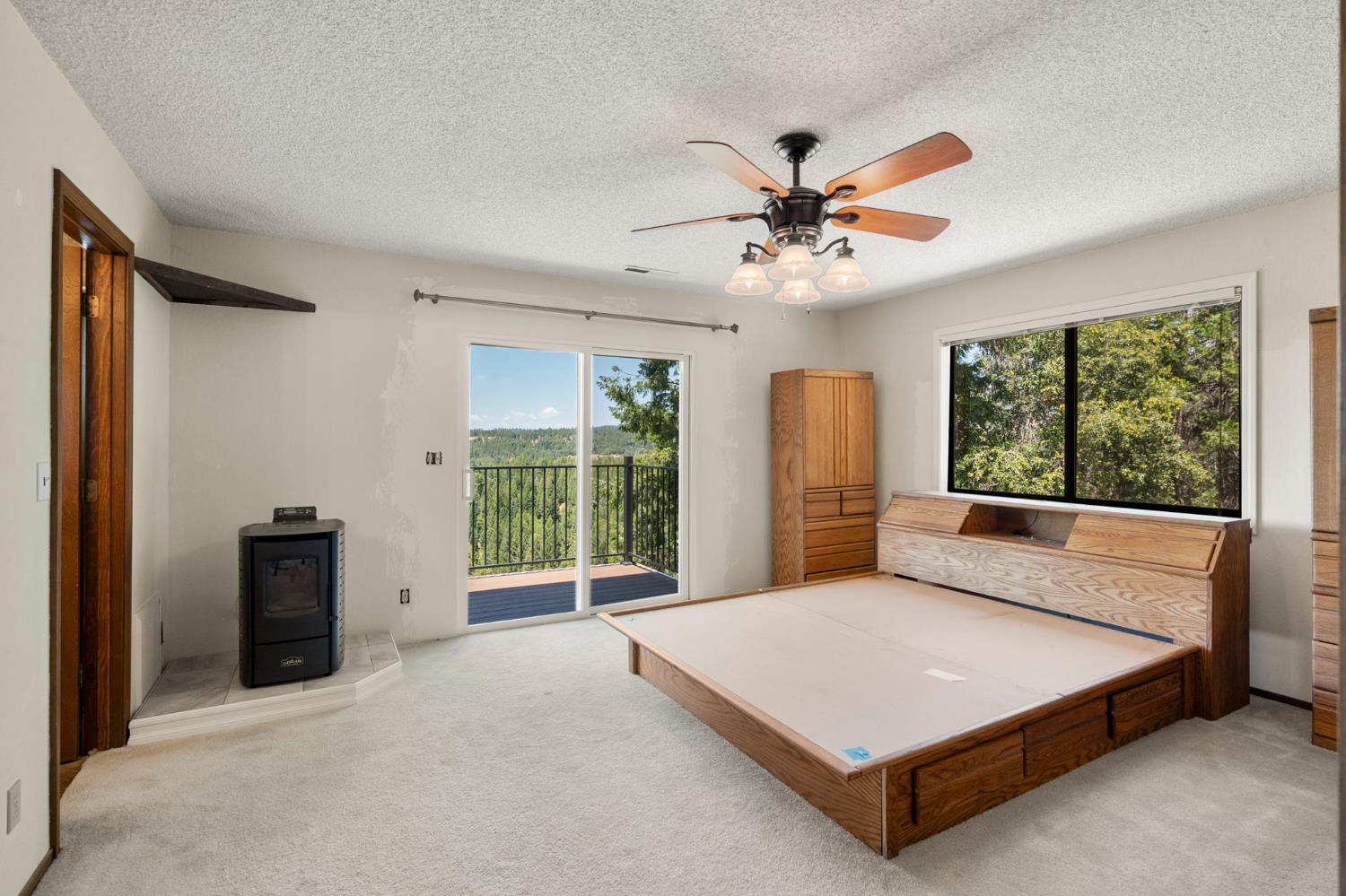 24835 Shake Ridge Road Volcano, CA 95689 - Photo 30 of 79 a bed sitting in a spacious bedroom next to a window