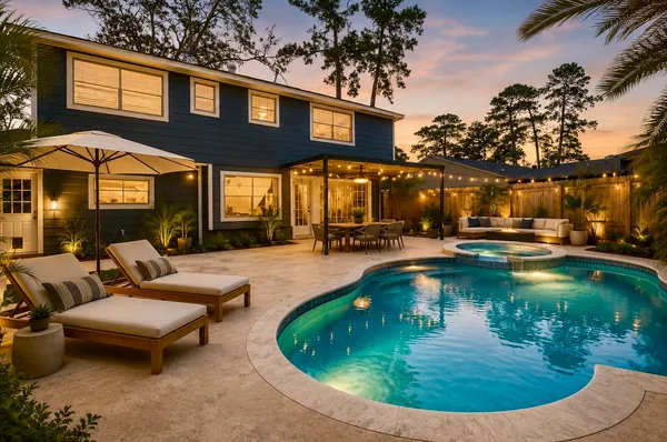 a view of a house with swimming pool