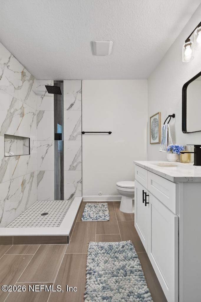 433 Lena Street St. Augustine, FL 32084 - Photo 25 of 42 a bathroom with a sink a toilet and shower