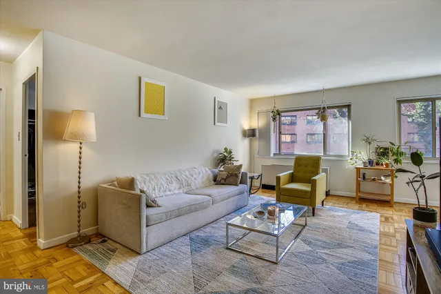 a living room with furniture and a rug