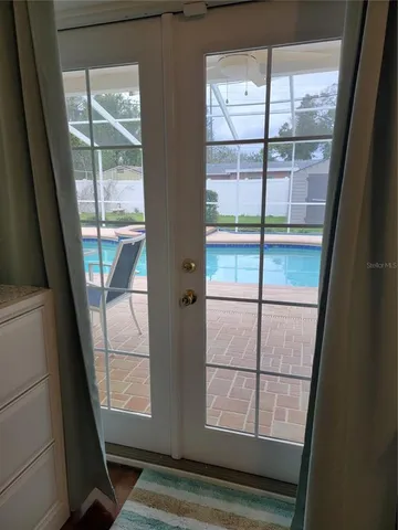 a view of a glass door with a glass door