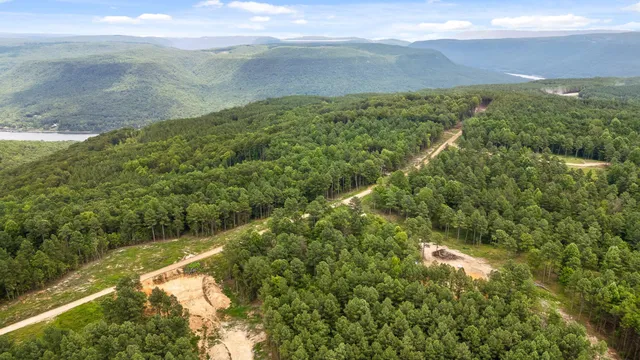 a view of a lake with a mountain in the background