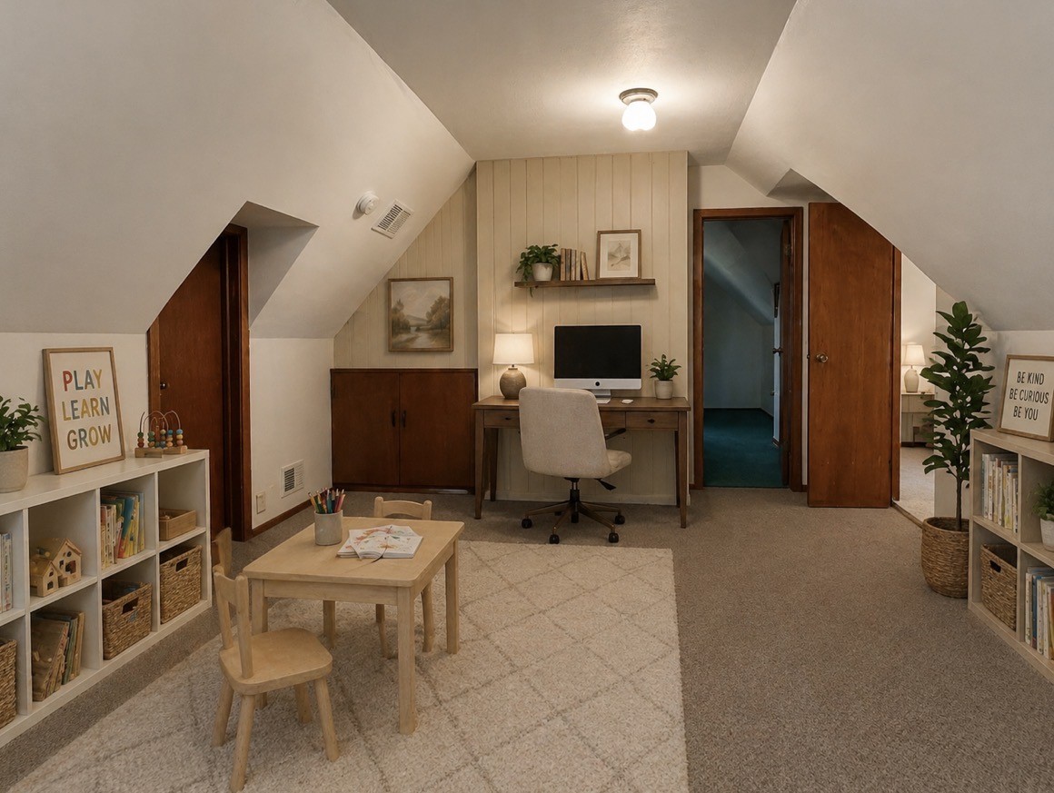 203 9th Street Cameron, WI 54822 - Photo 44 of 46 What the upper Landing could look like. AI photo