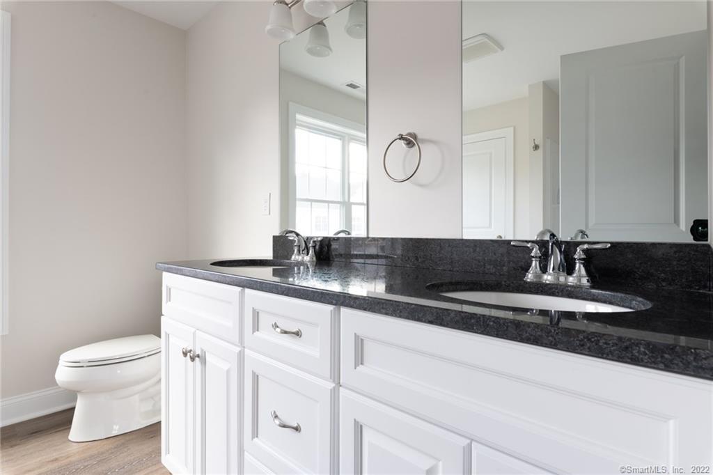29 Covey Road, Unit 13 Burlington, CT 06013 - Photo 31 of 34 a bathroom with a granite countertop sink a toilet and a mirror