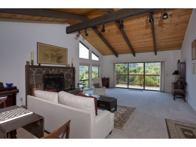 175 Ridgeway Road Hillsborough, CA 94010 - Photo 6 of 23 a living room with furniture a flat screen tv and a fireplace