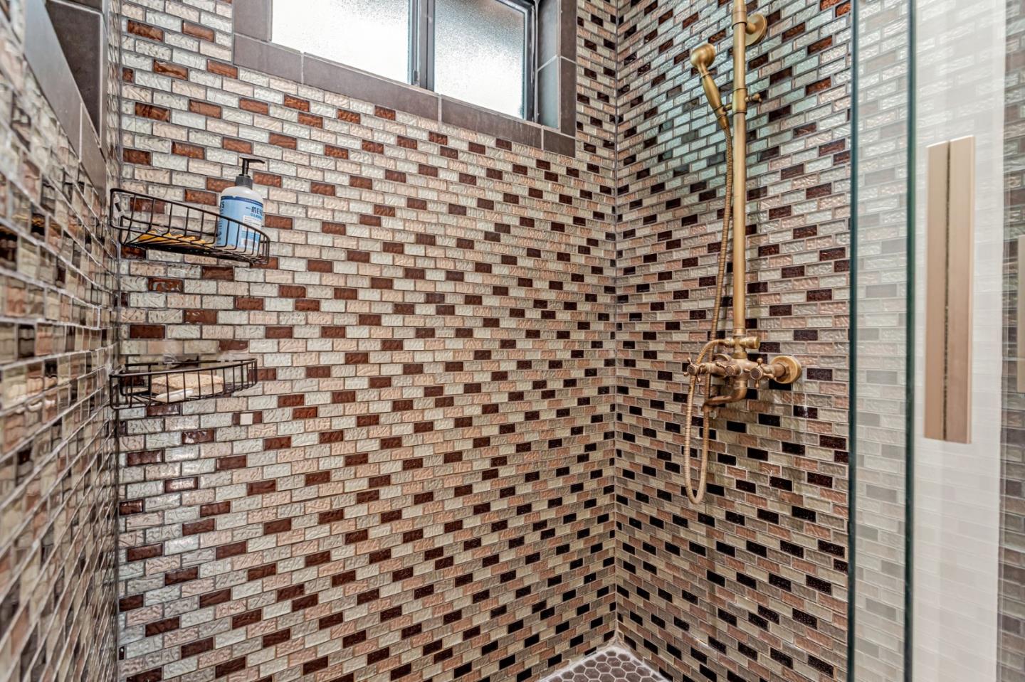 12845 Love Creek Road Ben Lomond, CA 95005 - Photo 32 of 61 a bathroom with a black and white checkered floor