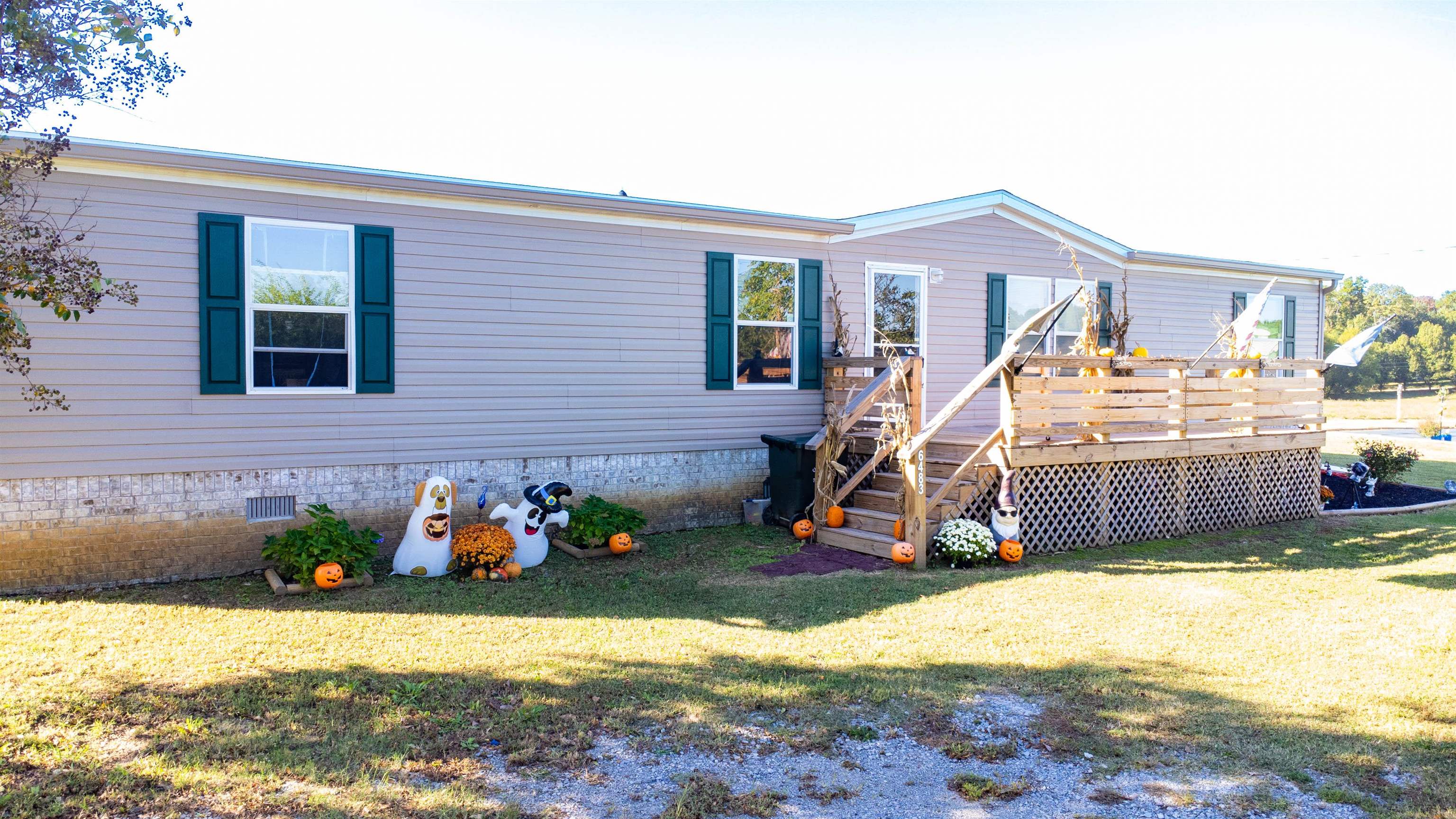 a front view of a house with patio