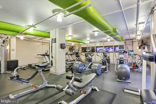 a room with gym equipment