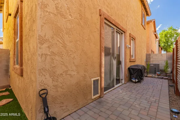 a view of a porch with wooden floor