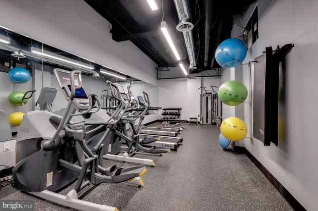 a view of a room with gym equipment