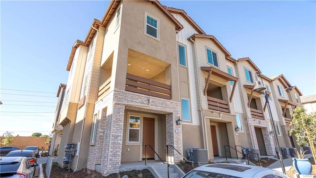 a front view of a multi story building