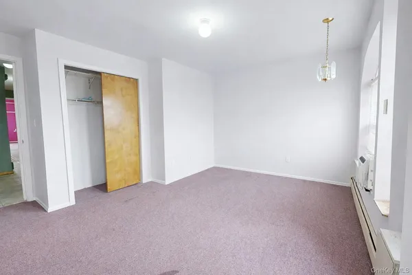 a view of an empty room with a closet
