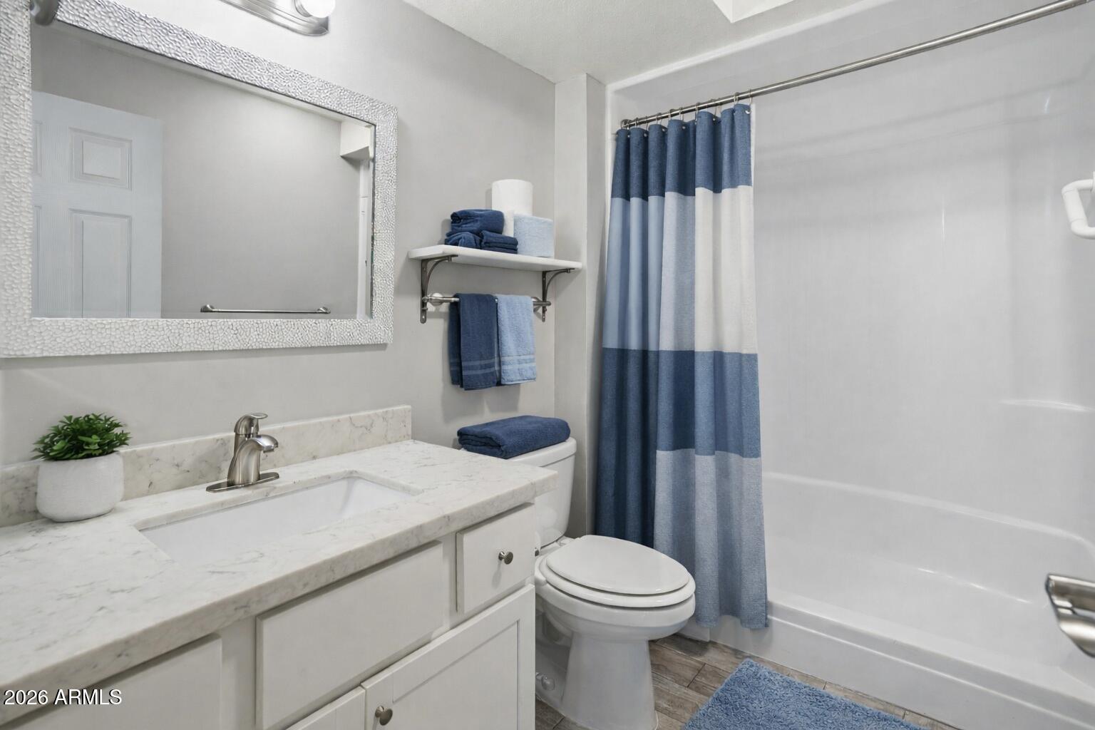 10030 West Royal Oak Road, Unit L Sun City, AZ 85351 - Photo 18 of 30 a bathroom with a sink a toilet and shower