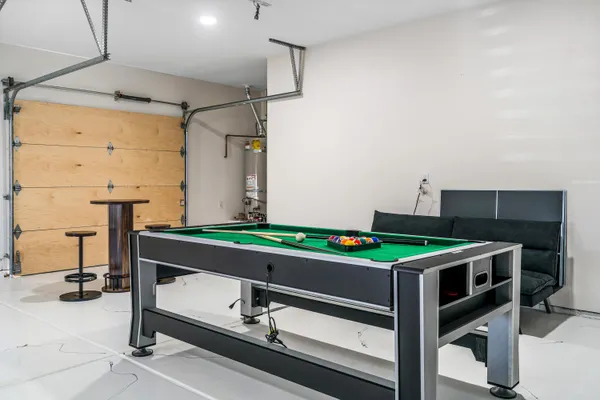 a view of a garage with furniture