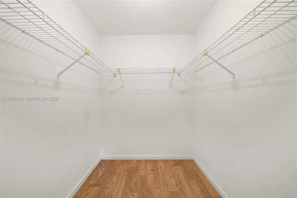 a view of a room with racks on the wall