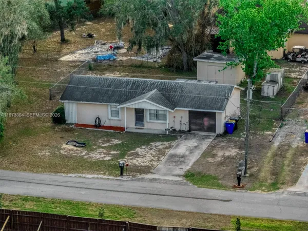 a aerial view of a house with a yard