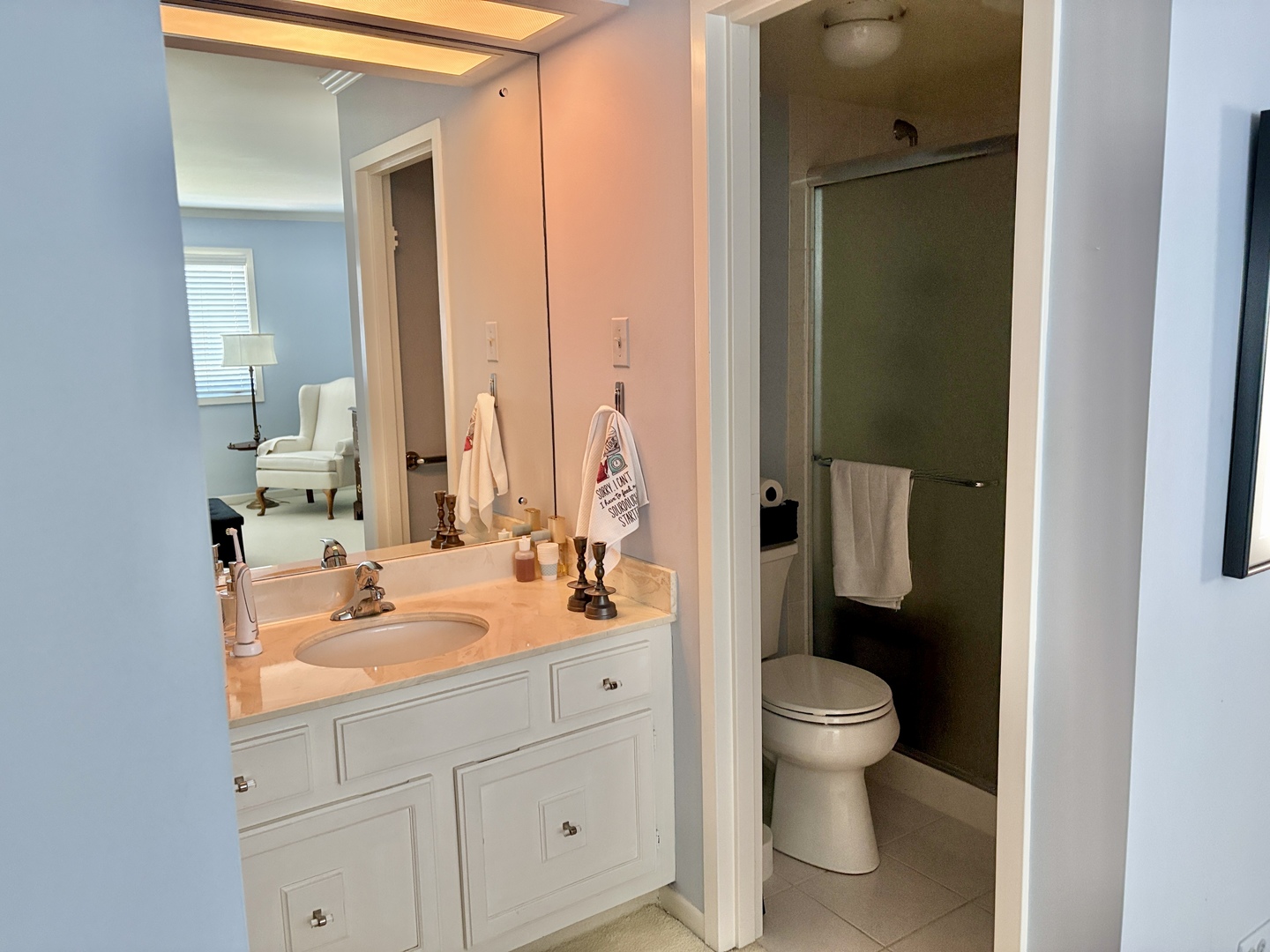 5802 Wolf Road, Unit 1 Western Springs, IL 60558 - Photo 9 of 16 a bathroom with a sink a toilet and shower