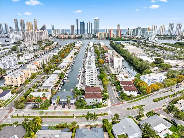 a city view with tall buildings