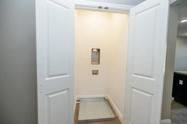 a bathroom with a door
