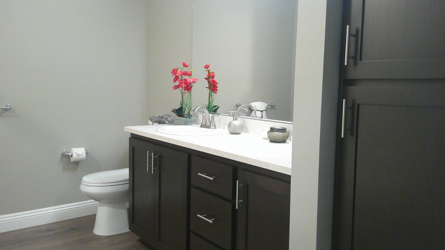 140 Ivy Avenue, Unit 39 Patterson, CA 95363 - Photo 31 of 47 The hallway guest bathroom also features a built in linen cabinet, a large Vanity & a quality Quartz Counter-Top along with the new Dual Flush Energy Efficient low flow toilet.