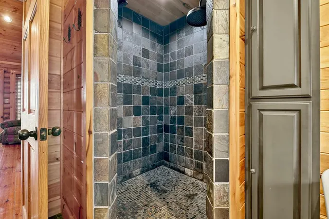 a view of balcony with wooden floor