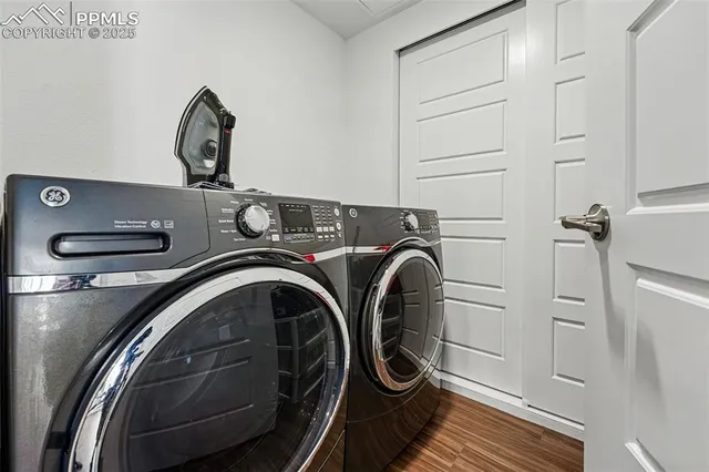 a utility room with dryer and washer