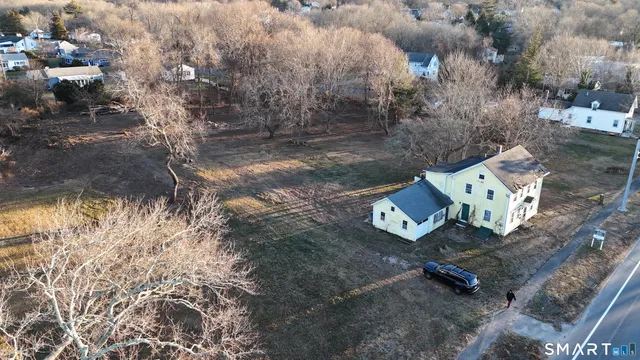 a view of dirt yard with a large tree
