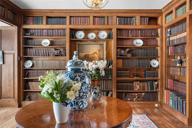 a living room with furniture rug and window