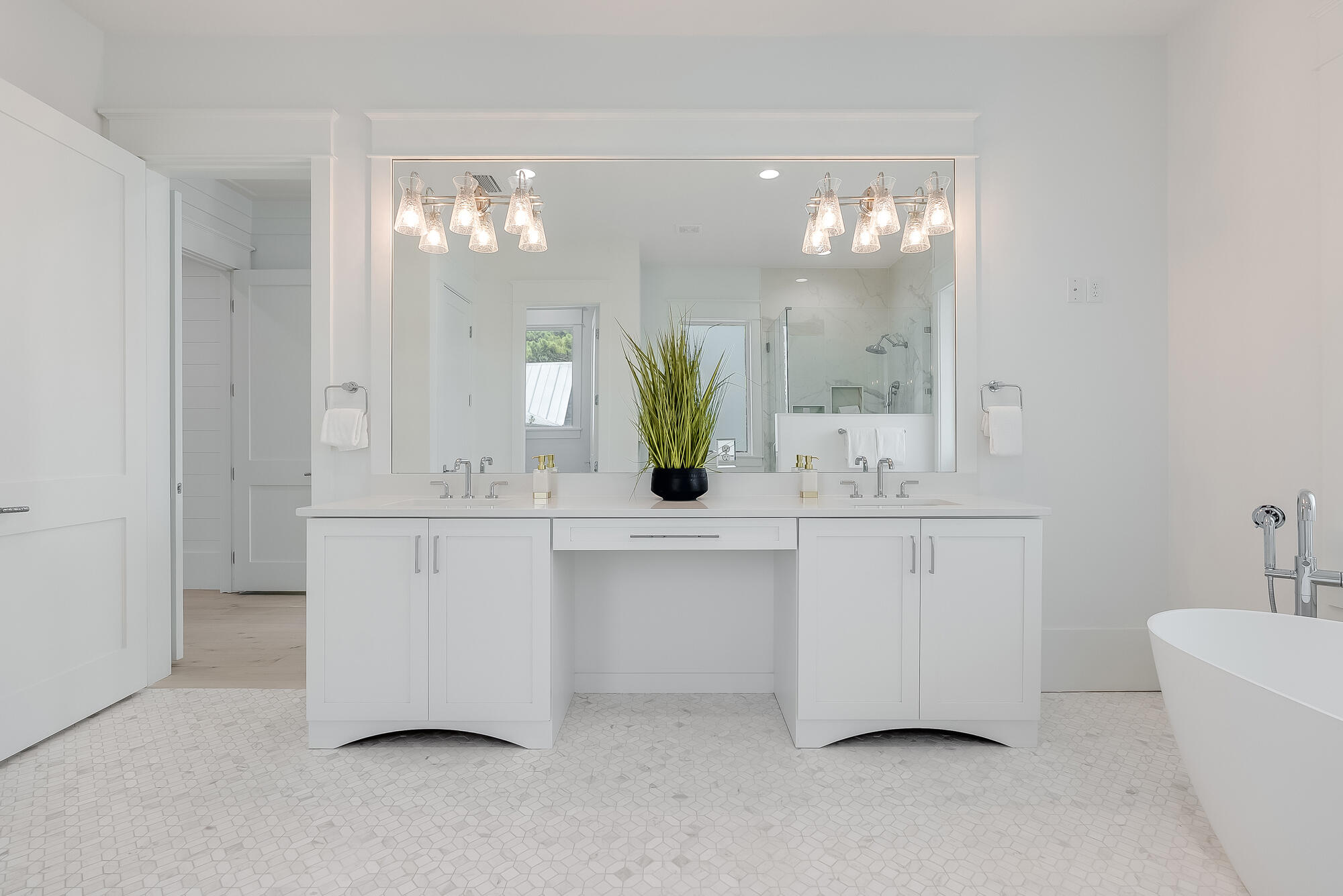 212 South Gulf Drive Santa Rosa Beach, FL 32459 - Photo 26 of 68 a bathroom with a double vanity sink mirror and bathtub