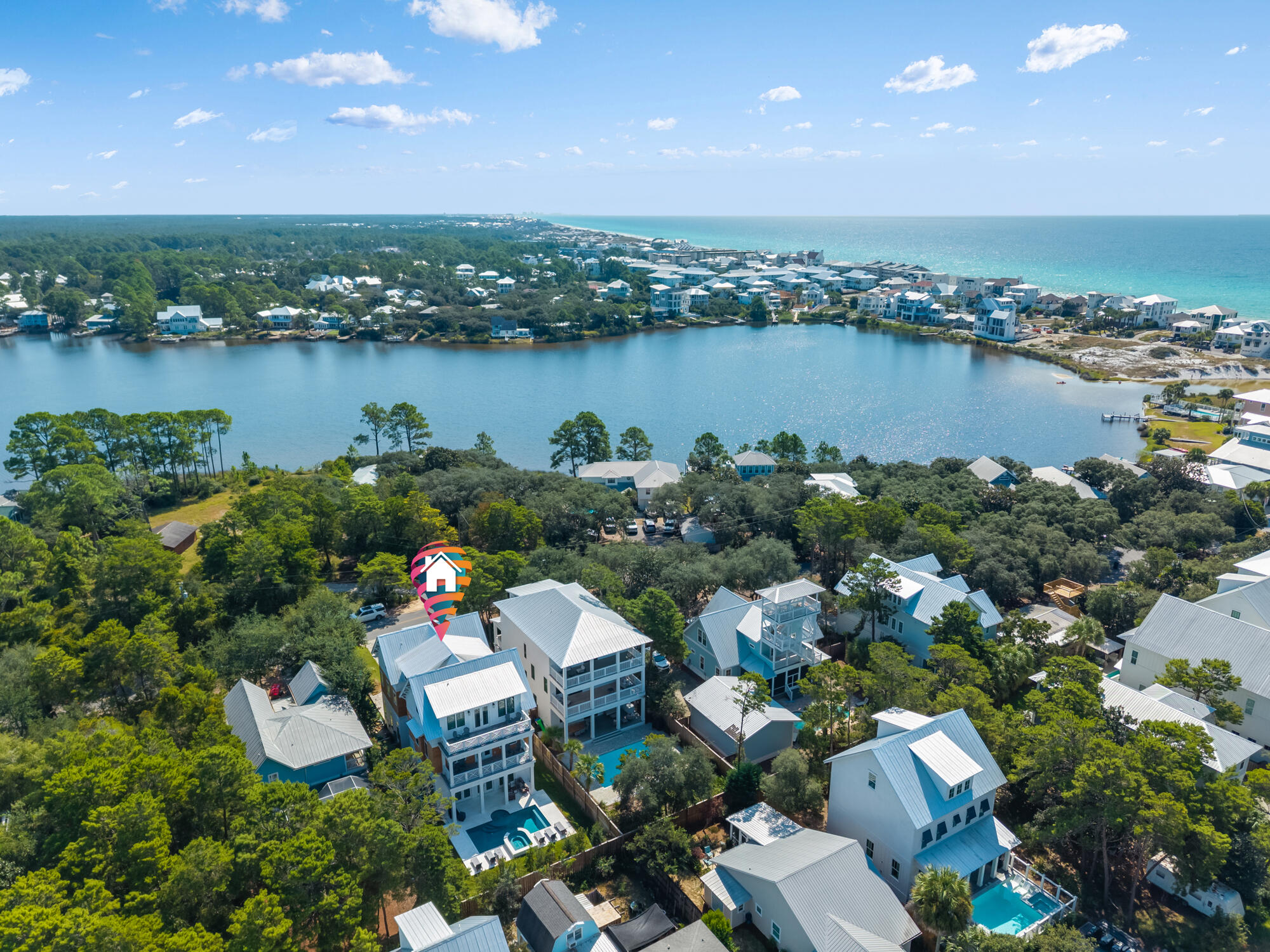 212 South Gulf Drive Santa Rosa Beach, FL 32459 - Photo 62 of 68 an aerial view of a city with lots of residential buildings lake and ocean view