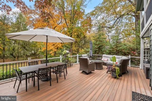 a view of a patio on the deck front of house