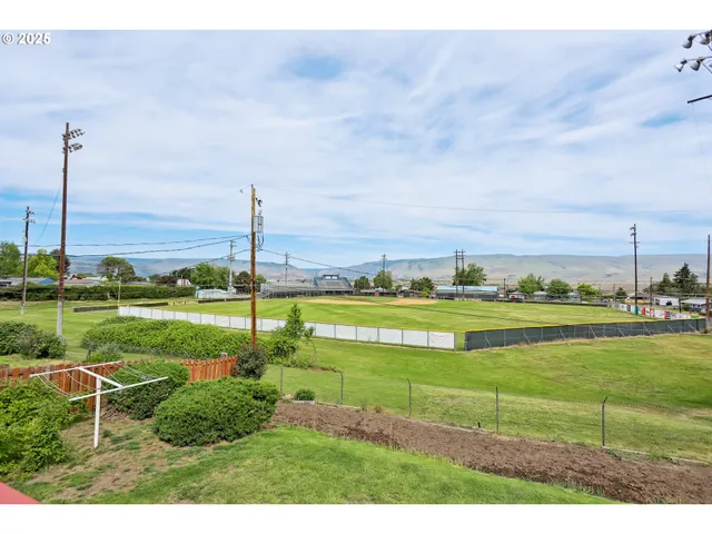 a view of a garden with an ocean