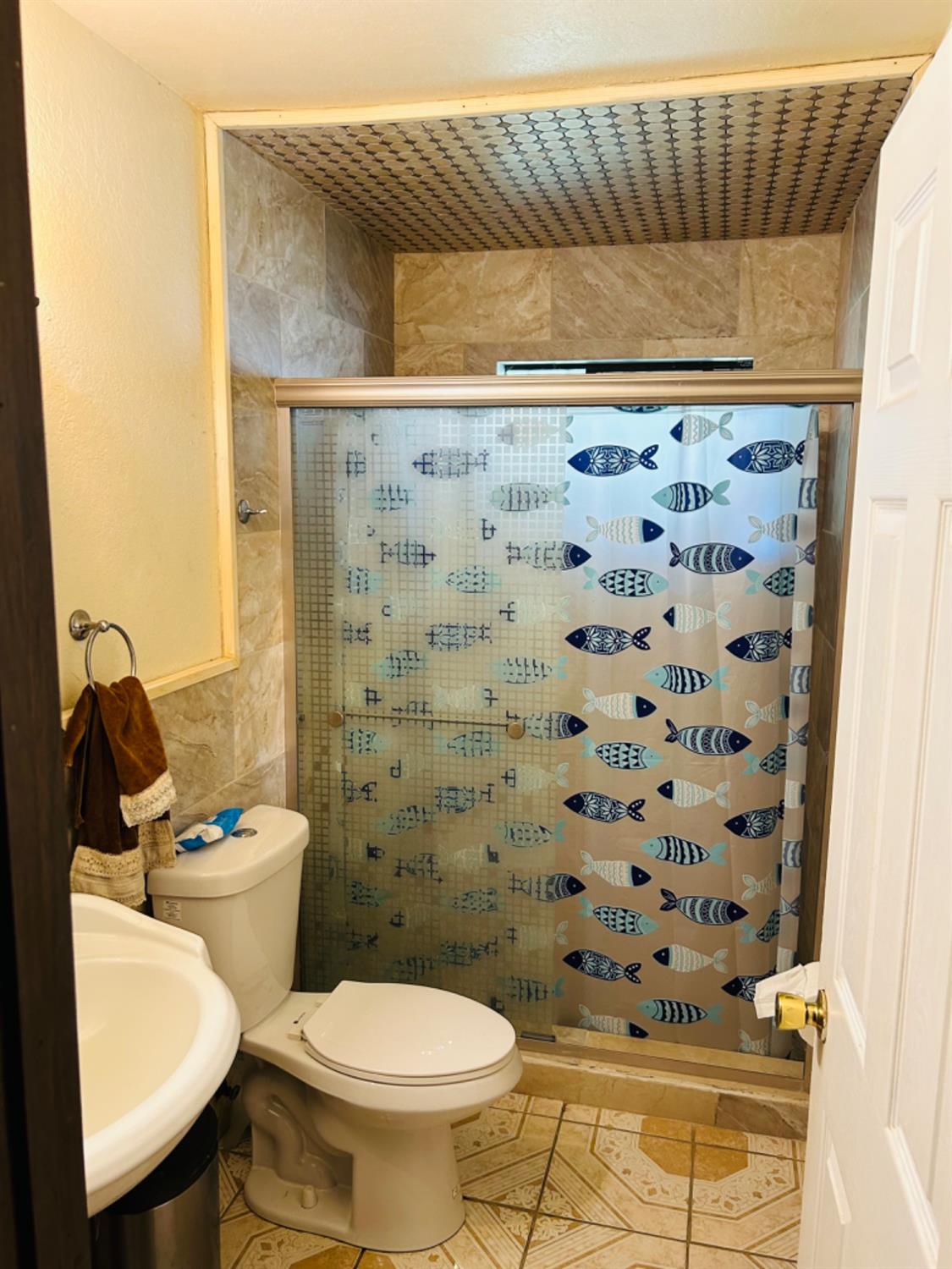 355 J Street Mendota, CA 93640 - Photo 16 of 21 a bathroom with a toilet and a shower curtain