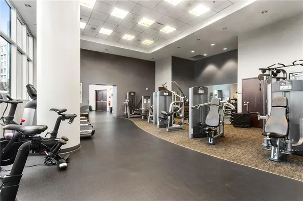 a view of a room with gym equipment
