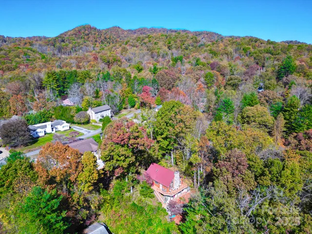 an aerial view of residential houses with outdoor space and street view