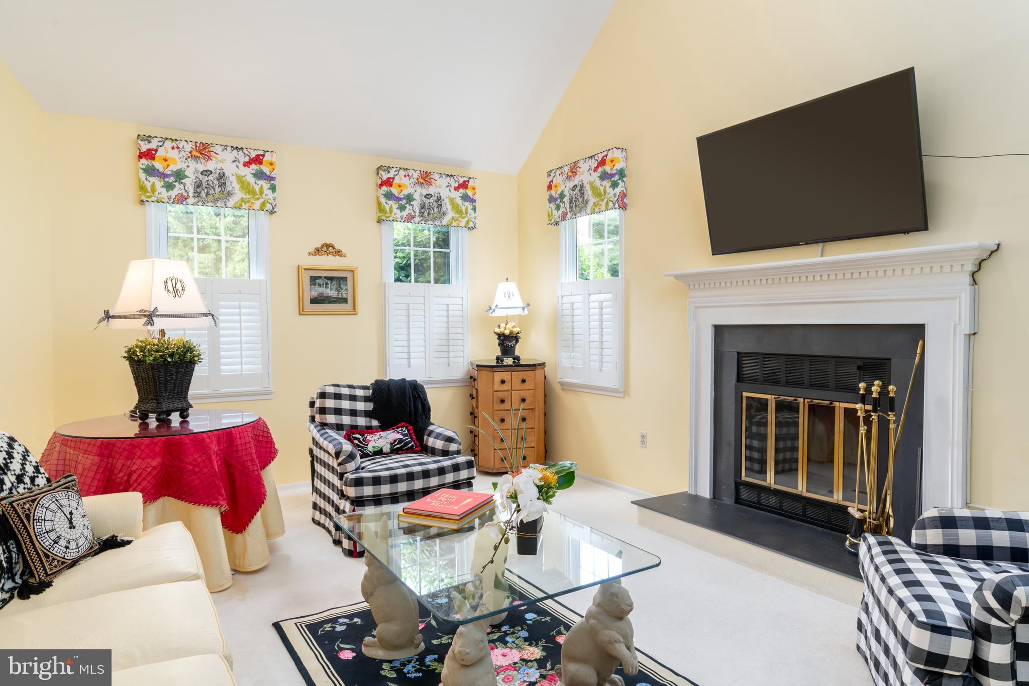 Living Room with cathedral ceilings