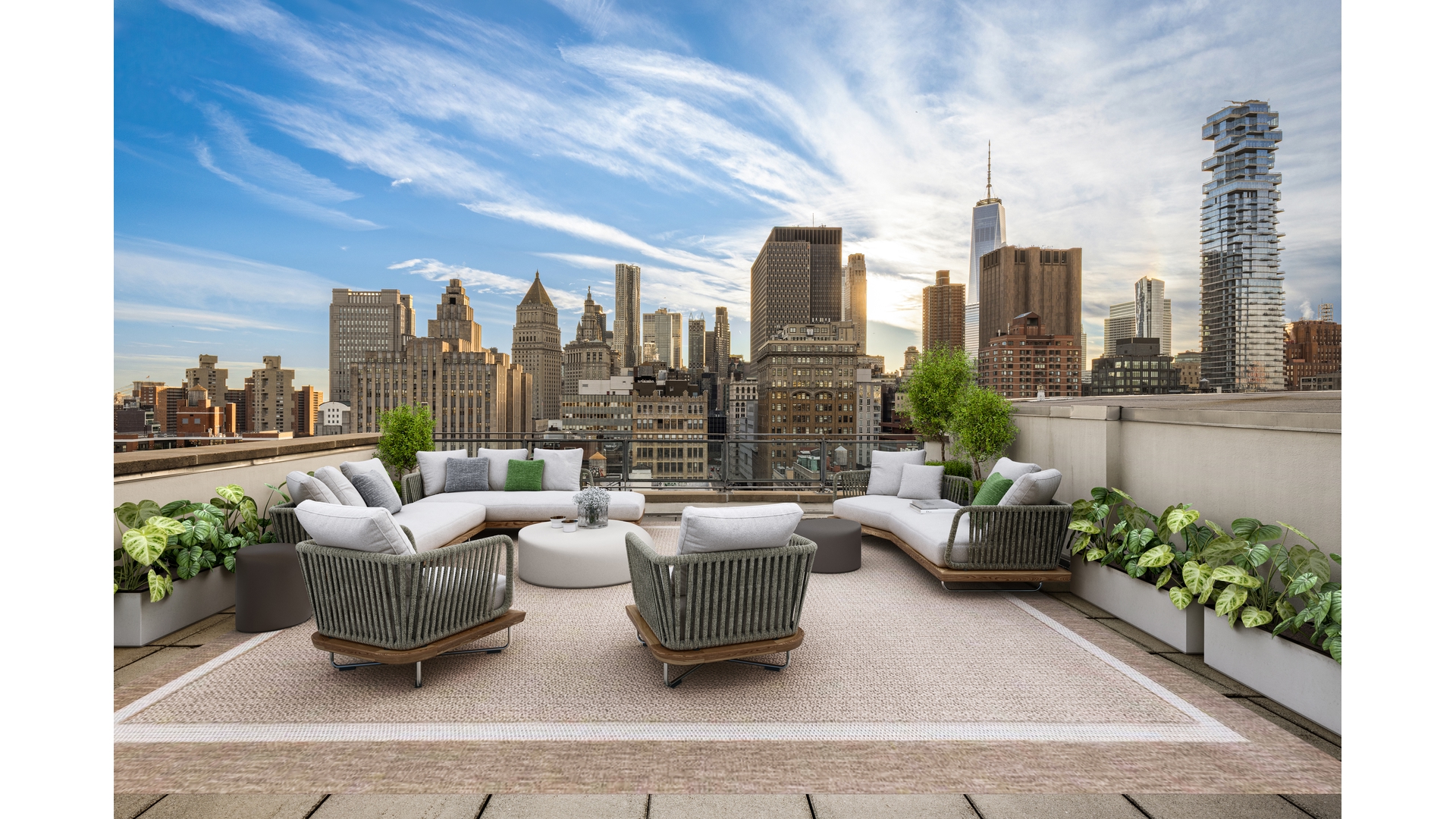 129 Lafayette Street, Unit PHA Manhattan, NY 10013 - Photo 11 of 26 a living room with furniture and a floor to ceiling window