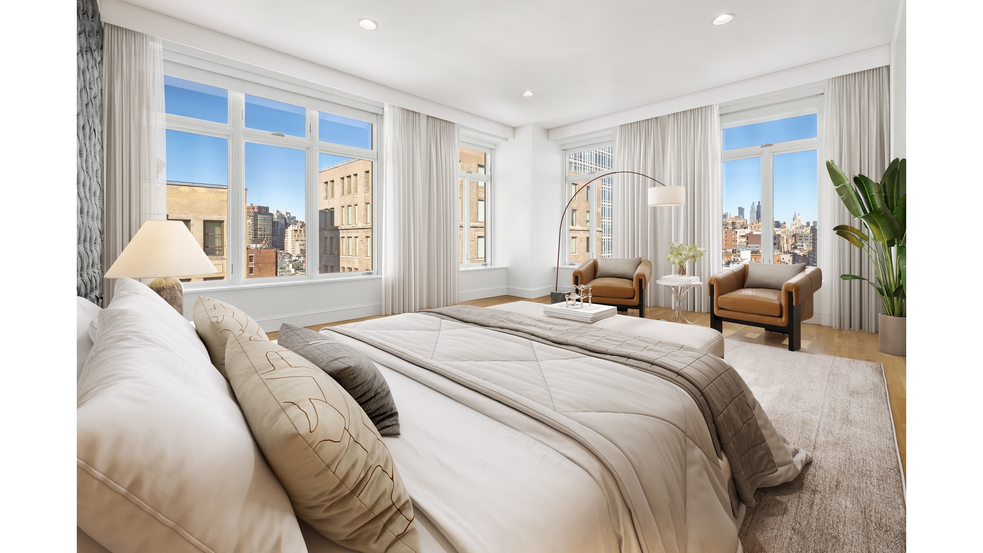 129 Lafayette Street, Unit PHA Manhattan, NY 10013 - Photo 17 of 26 a bedroom with a bed and a large window